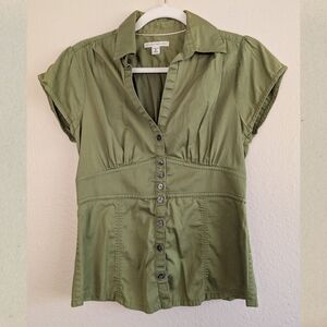 Banana Republic Olive Green Button-Down Stretch Shirt - 6